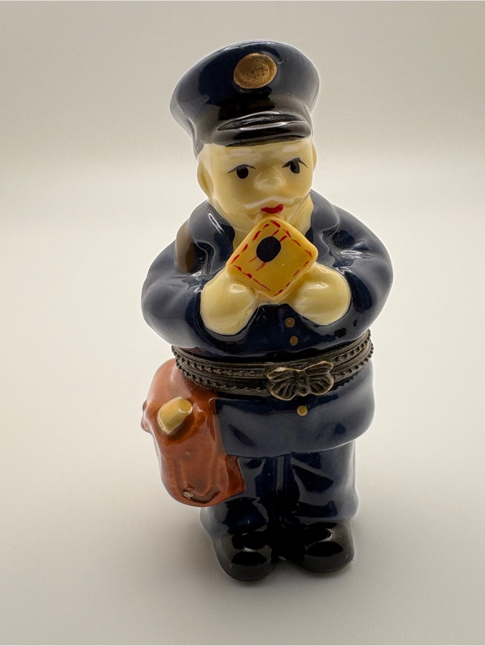 Vintage Mailman/Postman Trinket Box w/ Tiny Envelope Approx 3" Postal
